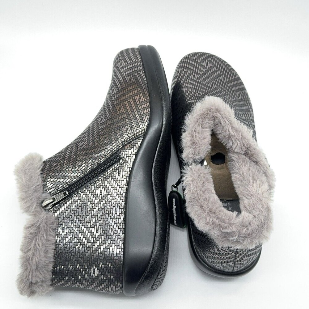 Alegria Leather Ankle Boots Meri Faux Fur Water Resistant Pewter Dazzler US 9 - Picture 5 of 10